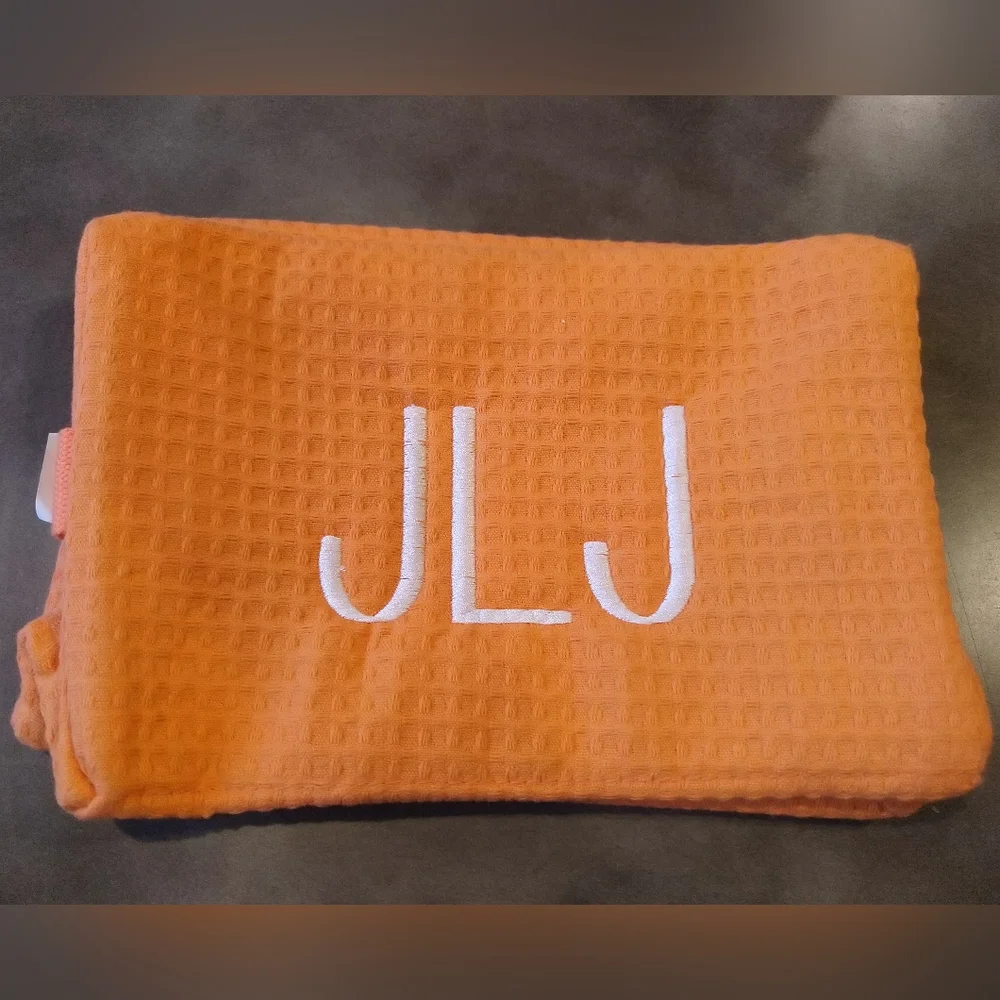 New Orange Spacific Essentials Waffle Cosmetic Bag Monogrammed with JLJ